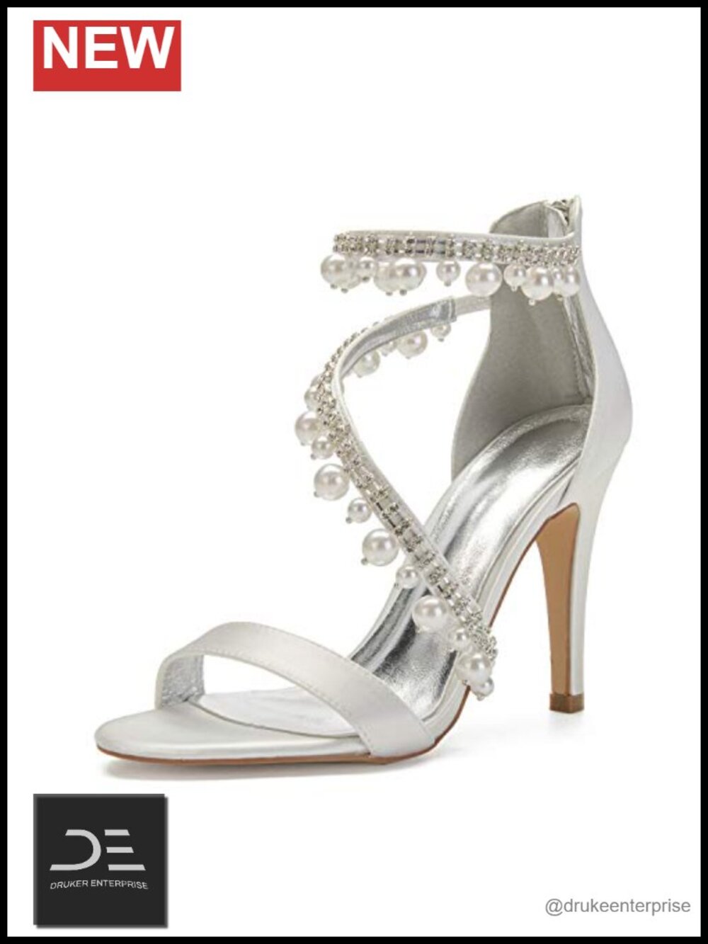Women's Heeled Sandals, Open Toe Ankle Strap Satin Crystal Bridal Wedding Prom